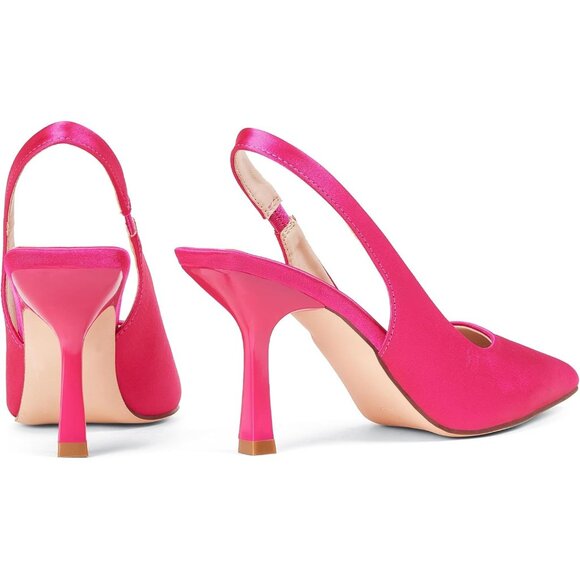 Women Pink Satin Pointed Closed Toe Slingback Mid Heels Stiletto Trendy Pumps - Picture 4 of 9